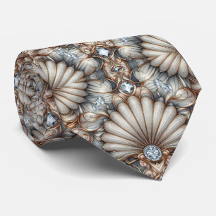 Art Deco Seashell Faux Diamond Faux Silk  Tie
