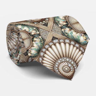 Art Deco Seashell Faux Diamond Faux Silk  Tie