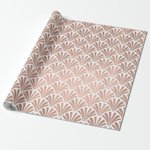 Art Deco Seashells Scales Rose Gold Copper White Wrapping Paper
