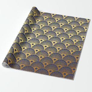 Art Deco Seashells Waves Navy Blue Vip Yacht Wrapping Paper