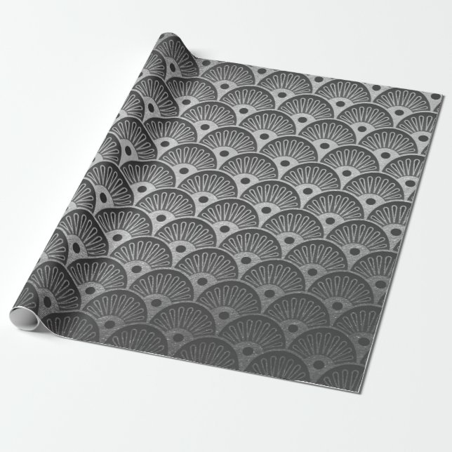 Art Deco Seashells Waves Silver Gray Vip Yacht Wrapping Paper (Unrolled)