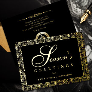 Art Deco Season's Greetings Business Gold Foil  Holiday Card