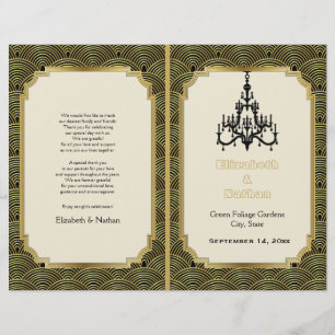 Art Deco seigaiha chandelier gold wedding program