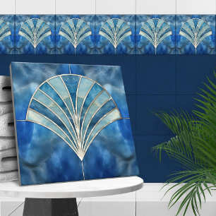 Art Deco Shell - Blue Marble & Pearl Tile