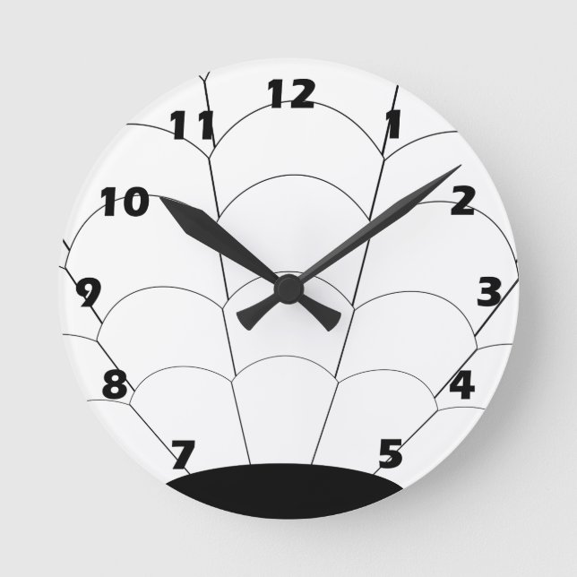 Art Deco Shell Design Black And White Round Clock (Front)