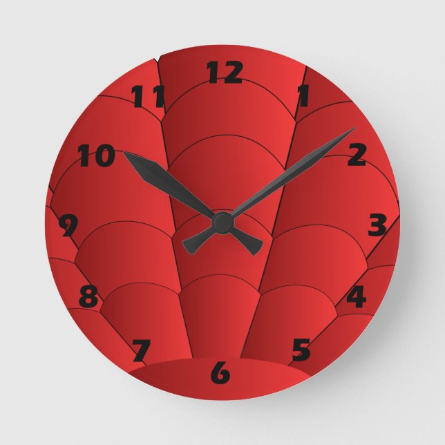 Art Deco Shell Design Red Round Clock (Front)