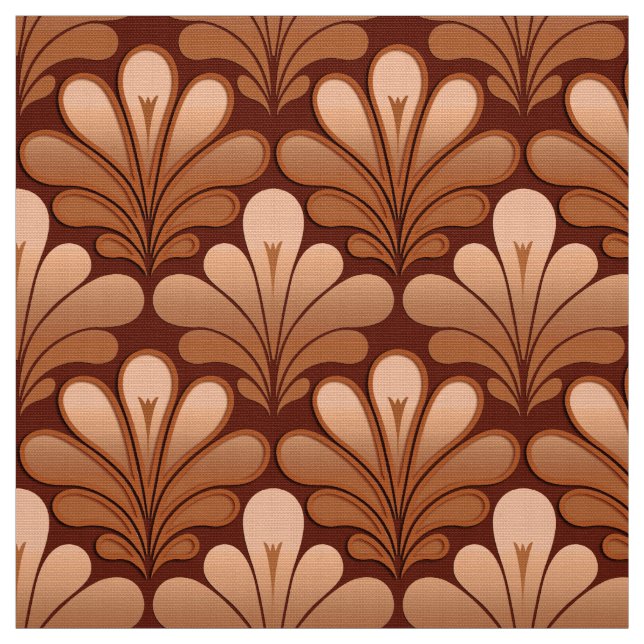 Art Deco Shell Pattern, Copper and Rust Brown Fabric (Swatch)