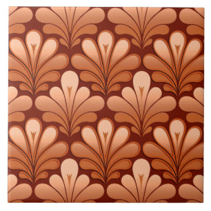 Art Deco Shell Pattern, Copper and Rust Brown Tile