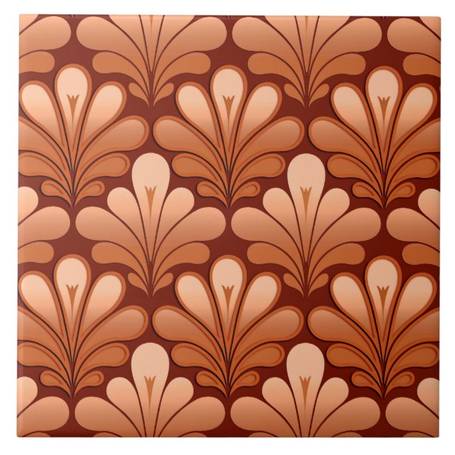 Art Deco Shell Pattern, Copper and Rust Brown Tile (Front)