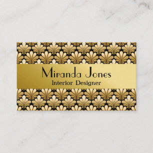 Art Deco Shell Pattern, Gold and Black Business Card
