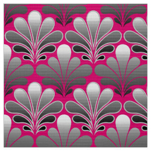 Art Deco Shell Pattern, Grey and Fuchsia Pink Fabric
