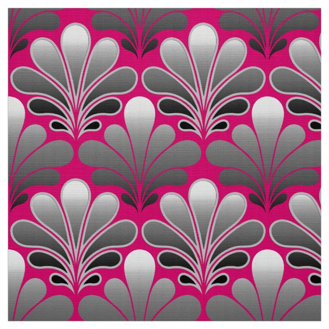 Art Deco Shell Pattern, Grey and Fuchsia Pink Fabric (Swatch)