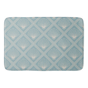 Art Deco Shell Pattern In Duck Egg Blue And Beige Bath Mat