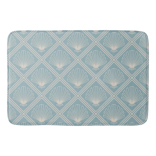 Art Deco Shell Pattern In Duck Egg Blue And Beige Bath Mat (Front)