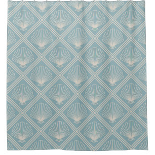 Art Deco Shell Pattern In Duck Egg Blue And Beige Shower Curtain