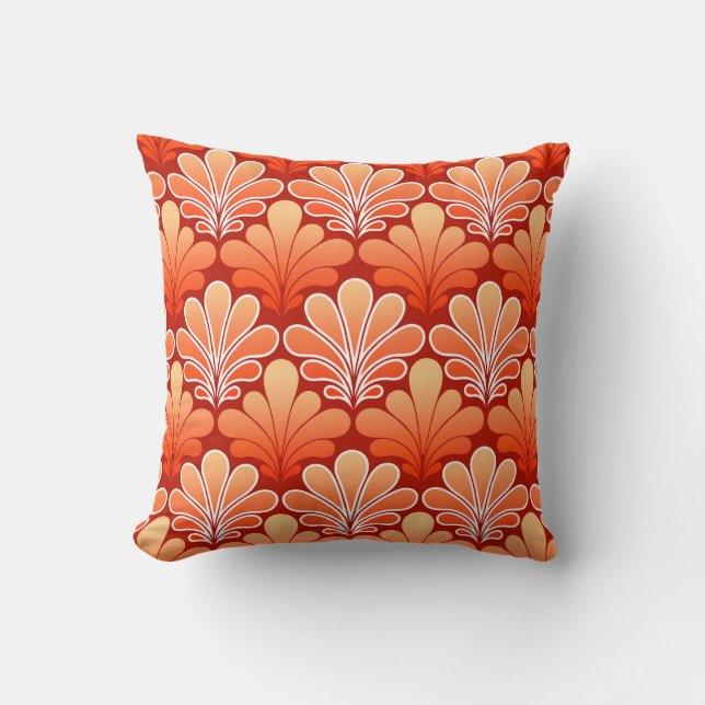 Art Deco Shell Pattern, Mandarin Orange Cushion (Front)