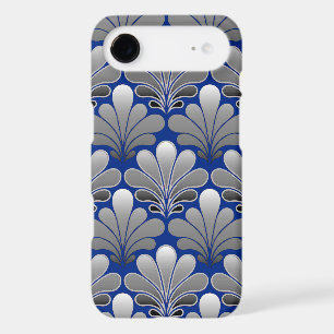Art Deco Shell Pattern, Silver and Cobalt Blue