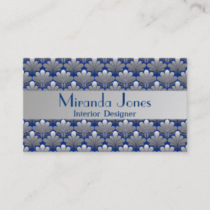 Art Deco Shell Pattern, Silver and Cobalt Blue Bu Business Card
