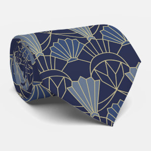 Art Deco shells navy blue Tie