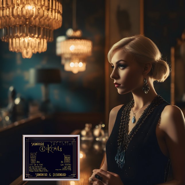 Art Deco Signature Cocktails Wedding Sign Bar Sign (Art Deco Signature Cocktails Wedding Sign Bar Sign Unique Elegant 1920s Vintage Gatsby Wedding)