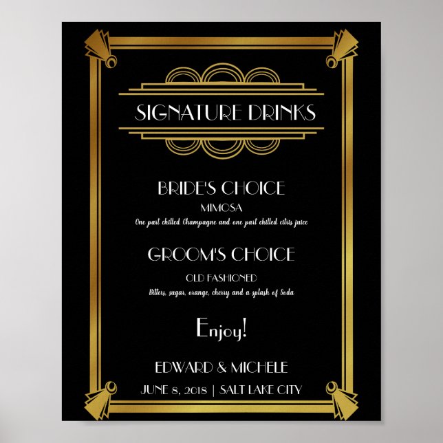 Art Deco signature drinks bar wedding poster (Front)