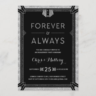 Art Deco   Silver Engagement Party Invitation