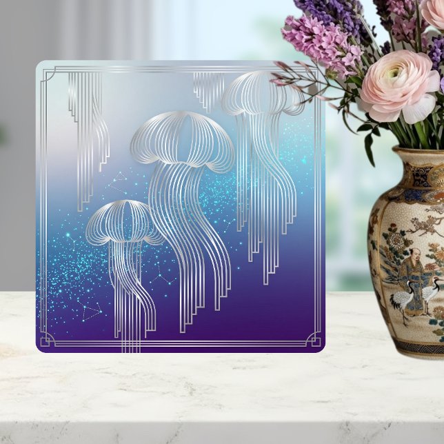 Art Deco Silver Jellyfish Ocean Gradient Tile (Creator Uploaded)