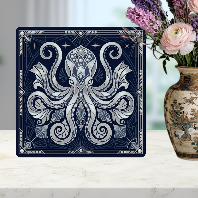Art Deco Silver Octopus Mandala  Kraken  Tile (Creator Uploaded)