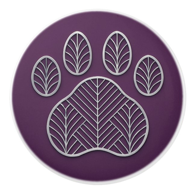 Art Deco Silver Plum "Metalwork" Paw Ceramic Knob (Front)