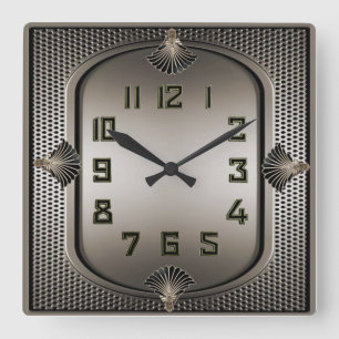 Art Deco Silver Square Wall Clock