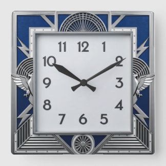 Art Deco Silver Square Wall Clock