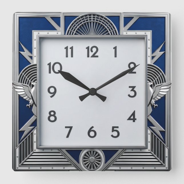 Art Deco Silver Square Wall Clock (Front)