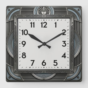 Art Deco Silver Square Wall Clock
