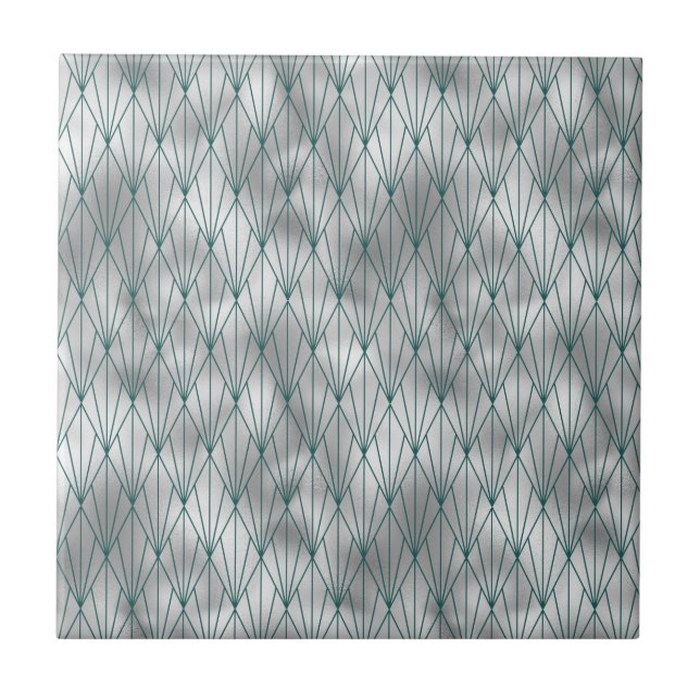 Art Deco Silver Teal Graphic Tile (Front)