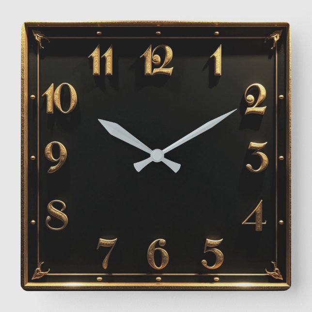 Art Deco Simple Black Square Wall Clock (Front)