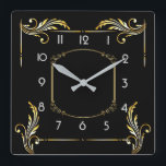 Art Deco simple black Square Wall Clock<br><div class="desc">Great clock design. You will love it like others. Be free to use this design for other product you like or to customise and add your text. Follow me for more. Thank you. Have a nice day.</div>