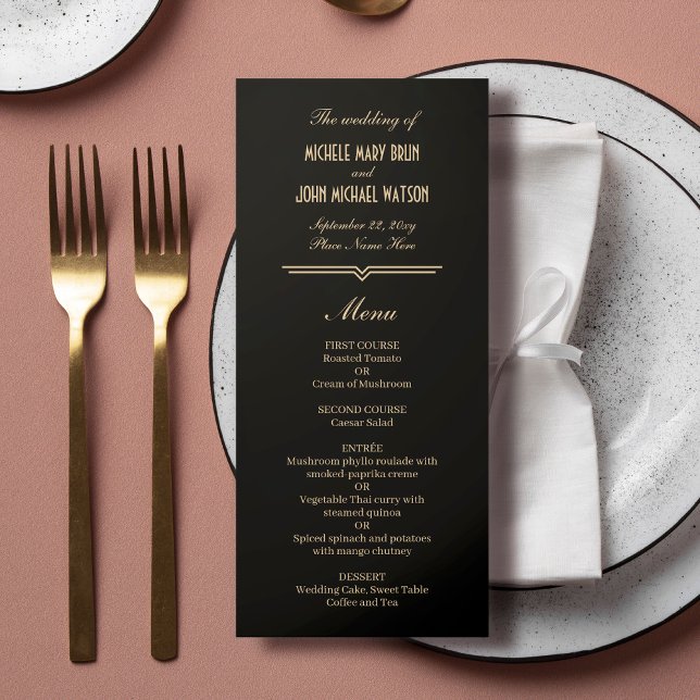 Art Deco Simple Elegant Black Gold Wedding Menu (Creator Uploaded)