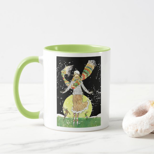 Art Deco Skater Girl in the Snow Mug (With Donut)