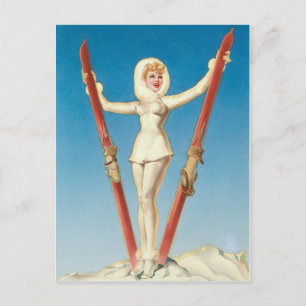 Art Deco Ski Blonde Pin Up Postcard