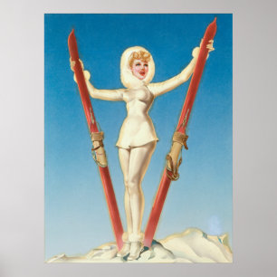 Art Deco Ski Blonde Pin Up Poster