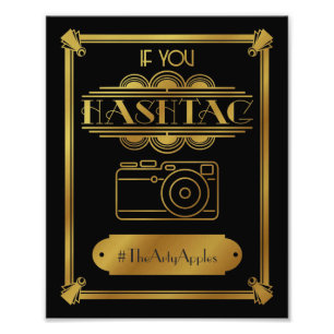 art deco, social media sign, wedding sign, hashtag photo print