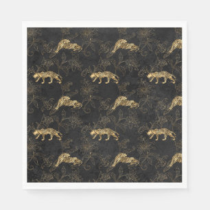 Art deco Sophisticated Black and Gold leopard Napkin
