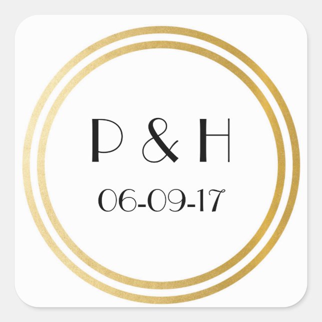 Art Deco Square Stickers Wedding Envelopes (Front)