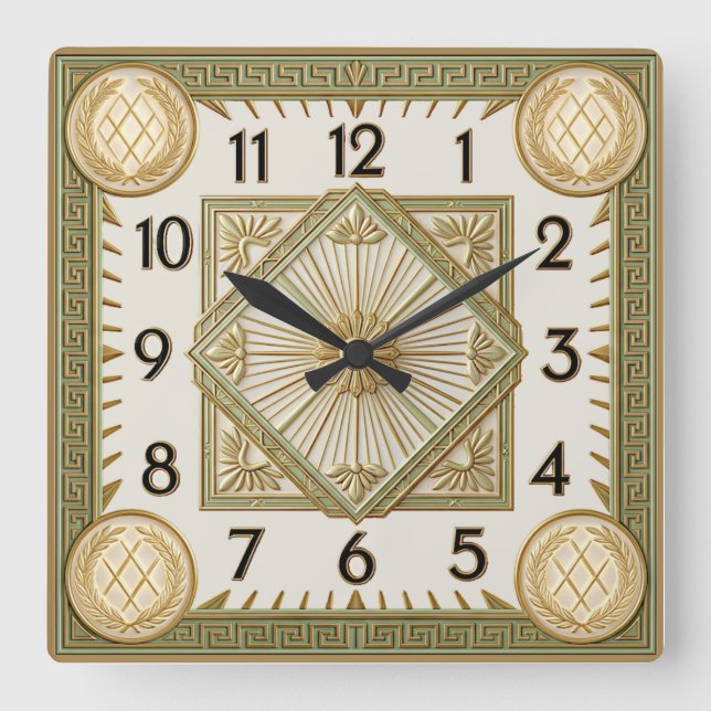 Art Deco Square Wall Clock (Front)