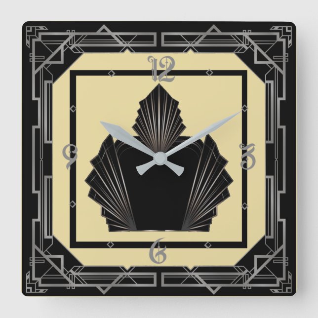 Art Deco Square Wall Clock (Front)