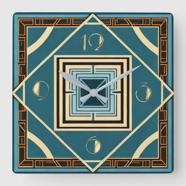 Art Deco Square Wall Clock (Front)