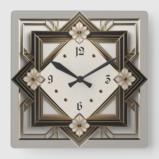 Art Deco Square Wall Clock (Front)