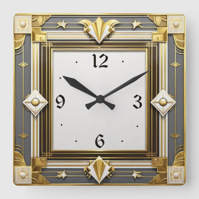 Art Deco Square Wall Clock (Front)