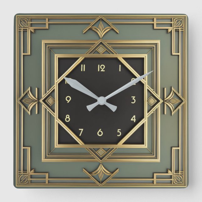 Art Deco Square Wall Clock (Front)