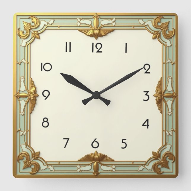 Art Deco Square Wall Clock (Front)